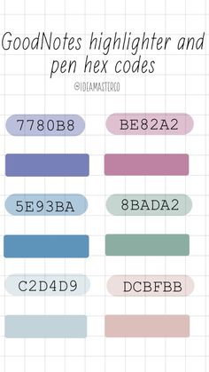 the good notes highlighter and pen hex code is shown in blue, green, pink