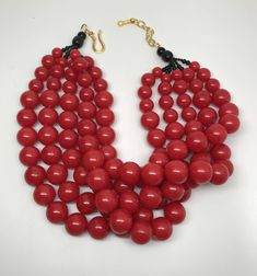 "The necklace features five strand of stunning red resin beads, very good condition. Just stunning! Five strand, It measure 19\" long plus 3\" chain. The pictures are part of the description so please look at all the pictures and if you have any question please feel to ask before bidding! Make sure you check out my other vintage items!" Elegant Red Multi-strand Beads, Red Necklaces With Large Beads For Formal Occasions, Red Necklaces With Large Beads For Formal Events, Formal Red Necklace With Large Beads, Resin Necklace, Resin Beads, Multi Strand Necklace, Multi Strand, Necklace Etsy