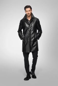 Men's Casual Leather Coat In Black Leather Shorts Women, Short Leather Skirts, Leather Jumpsuit, Studded Jacket, Distressed Jacket, Sheepskin Jacket, Western Jacket, Leather Finish, Suede Coat