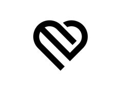 a black and white heart with the letter m in it