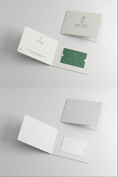 two folded business cards on top of each other next to an envelope and letterhead