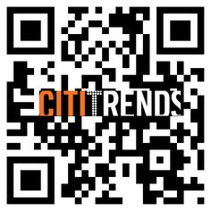 a qr code with the words citi rends in orange and black on it