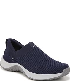 From Ryka, the Women's Encore Knit Plus Slip On Sneakers feature:Stretch engineered knit upper with ribbed texturePadded heel collar for extra cushioningLeather heel overlaySlip-on fit with stretch topline for extra flexibilityFront and back pull tabs for easy on/offWEIGHT: 220 g/7.8 oz per shoeHEEL-TO-TOE DROP: 8 mmFabric liningPremium anatomical insole with RE-ZORB® cushioning for shock absorptionLightweight EVA midsole for s Womens Athletic Shoes, On Sneakers, Dillard's, Athletic Women, Slip On Sneakers, Leather Heels, Athletic Shoes, Heel Height, Men's Shoes