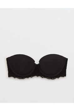 Cute, shiny microfiber with Eyelash lace deets/You've got options! Wear this bra with both straps, criss cross 'em, just one or strapless! Cute Strapless Bras, Black Lase Bra, Elegant Lace Bandeau Bra, Fitted Strapless Bra With Lace Trim, Party Bandeau Bra With Padded Cups, Strapless Party Bra With Padded Cups, Padded Fitted Strapless Bra, Strapless Padded Fitted Bra, Fitted Lace Bandeau Bra