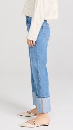 Veronica Beard Jean Dylan High Rise Straight Leg Jeans | Shopbop Spring Workwear Jeans With Contrast Stitching, Spring Denim Jeans With Button Cuffs, Spring Cropped Denim Jeans With Contrast Stitching, Medium Wash Denim Jeans With Button Cuffs, Straight Leg Denim Jeans With Button Cuffs, Spring Straight Leg Bottoms With Ribbed Cuffs, Denim Bottoms With Button Cuffs Straight Leg, Casual Mid-rise Jeans With Button Cuffs, Straight Leg Jeans With Button Cuffs For Spring