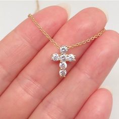 Adorable Small Cz Cross Pendant Necklace For Ladies! Great Gift For Self Rewarding Or For Your Loved One, Family, Friends. Nice Gift Pouch Included. Metal: Sterling Silver 925 (With Gold, Rhodium Plated Over) Stone: Clear, Round Cut, Prong Setting Shape: Cross Pendant Dimension: 13mm X 10mm X 3mm, Thickness 3.5mm Chain: 18" Adjustable (16" + 1" + 1"), Spring Ring Clasp Color: Gold, Silver- Choose At Checkout This Is Real Sterling Silver With Gold / Rhodium So It Will Not Tarnish Or Fade! Mother's Day Cubic Zirconia Jewelry With Prong Setting, Dainty Cross Jewelry In Cubic Zirconia, Dainty Cubic Zirconia Cross Jewelry, Crucifix Necklace With Diamond Accents Gift, White Gold Stainless Steel Crucifix Necklace, Dainty Cross-shaped Cubic Zirconia Jewelry, Gold Cross Necklace With Nickel-free Cross Pendant, Bridal Party Necklace, Gift For Self