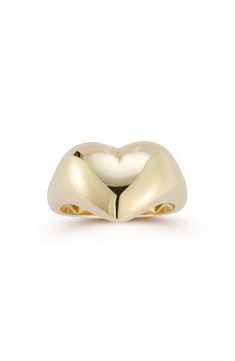 A heart-shaped silhouette brings understated shine to this bold ring crafted from gleaming 14-karat gold to make an elegant statement against any ensemble. 14k gold Made in Turkey Elegant Polished Heart Cut Ring, Elegant Heart-shaped Ring With Polished Finish, Classic Heart Ring For Valentine's Day, Classic Heart Ring With Polished Finish, Modern Polished Finish Heart Ring For Anniversary, Elegant Heart-shaped Signet Ring For Formal Occasions, Classic Polished Heart Ring For Formal Occasions, Classic Heart Ring With Polished Finish For Formal Occasions, Classic Heart Cut Jewelry With Polished Finish