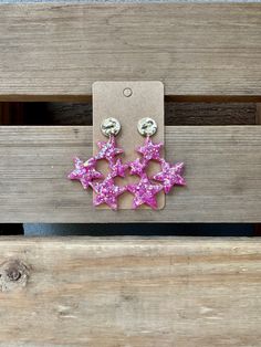 Stars Earrings, Patriotic Earrings, Glitter Earrings, Sparkle Earrings, Pink Stars, Earring Posts, Earrings Cute, Star Earrings, Pink Glitter