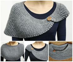 three pictures of a woman's sweater with buttons