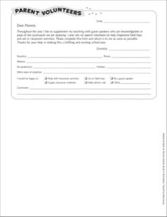 the parent volunteer form is shown in black and white