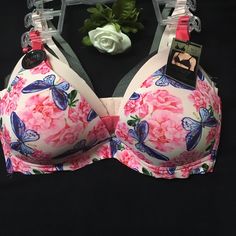 Look And Feel Your Best In This Beautiful Ymi Intimate Wire Free Bra With Adjustable Straps For More Comfort With 3 Pairs Included. This Is Indeed A Must Have. Color - Pink Floral/Butterflies, Light Pink, Grey. ***New Wt*** Mrsp $48 On Sale $30 (3) Feminine Full Coverage Bra For Spring, Feminine Full Coverage Spring Bra, Pink Full Coverage Bra, Pink Full Cup Padded Bra, Pink Full Cup Bra With Padded Cups, Summer Pink Bra With Padded Cups, Pink Seamless Bra For Spring, Spring Pink Padded Bra, Pink Underwire Stretch Bra