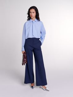 Shirt with removable tie | Maje US Shirt And Tie Women, Hosiery Dress, Colour Season, Striped Suit, Tied Shirt, Shirt And Tie, Tie Women, Ceremony Dresses, Blazer Jeans