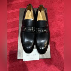 Gucci Men’s Horsebit Antique Leather Loafers. This Is Classic Beautiful Leather Shoes. Brand New In The Box. Comes From Smoke Free Home. Black Leather Size Gucci 7 / Us 8 Made In Italy Betis Glamour Nero Model Number 337043 Blm00 1000 Designer Monk Strap Slip-on Shoes For Semi-formal Occasions, Leather Business Shoes With Horsebit Detail, Business Leather Shoes With Horsebit Detail, Leather Horsebit Business Shoes, Leather Horsebit Shoes For Business, Designer Monk Strap Shoes With Leather Sole, Designer Monk Strap Slip-on Shoes In Calf Leather, Gucci Leather Dress Shoes For Galas, Designer Semi-formal Slip-on Monk Strap Shoes