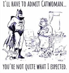 an old comic strip with the caption, i'll have to admit catwoman you're not quite what i expected