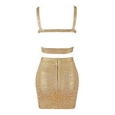 Look stunning and sophisticated in this Sienna V Neck Backless Two Piece Set! This two piece bandage set is made of a sleek top and a curve-hugging mini skirt. Perfect for any special event or just a night with friends, you'll be the envy of anyone who sees you! (Let's be honest, it's a show stopper!) Neckline: V-Neck Material: Spandex, nylon Elegant Fitted Bandage Crop Top, Elegant Club Crop Top With Built-in Bra, Elegant Two-piece Party Set, Glamorous Fitted Gold Mini Skirt, Elegant Sleeveless Bandage Crop Top, Elegant Mini Two-piece Party Dress, Elegant Two-piece Mini Dress For Party, Elegant Mini Length Two-piece Party Dress, Chic Stretch Party Sets