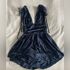 Navy Satin Mini Dress Low Cut With Ties On Shoulders Very Flattering On A Little Short On Me. Would Not Get If Over 5’6 Homecoming, Prom, Dance Cider Dresses, Prom Dance, Satin Mini Dress, Low Cut, Cider, Homecoming, Mood Board, Colorful Dresses, Prom