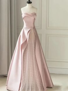 A-Line Sleeveless Tulle Satin Floor-Length Strapless Prom Dress Evenin – FannyWe Pink Tube Top, Formal Bridesmaids Dresses, Tulle Maxi Dress, Strapless Prom Dress, Chique Outfits, Satin Tulle