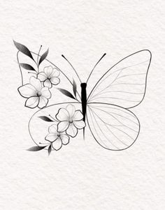 a drawing of a butterfly with flowers on it