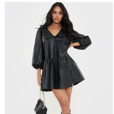 Nwt. Faux Leather. From In The Style Lorna Luxe Collection Size: Uk 6, Us 2 But Because It’s Oversized Size Ranges From 2-6. Listed As A 4 Looks Great Styled Up Or Down :) Feel Free To Ask Any Questions ! Tags: Zara, Free People, We The Free, A&F, Vici, Pink, Victoria’s Secret Black Faux Leather Long Sleeve Mini Dress, Black Long Sleeve Faux Leather Mini Dress, Lorna Luxe, Betsey Johnson Dress, Athletic Dress, Collared Dress, Hot Pink Dresses, Sleeveless Long Dress, Sequin Maxi Dress