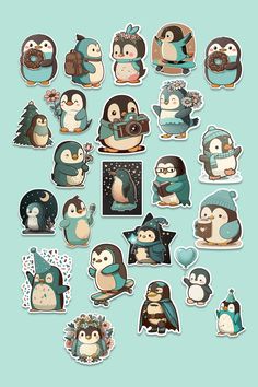 the penguin stickers are all different colors and sizes, but there is no image on them