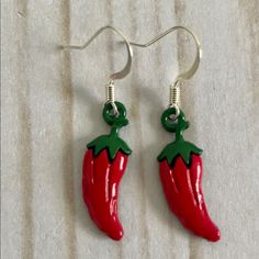 Red Hot Chili Peppers Earrings Nwot Charm Dimensions 3/4” X 1/4” Hand Made Red Novelty Drop Earrings, Novelty Red Pierced Earrings, Novelty Red Earrings For Gift, Casual Red Nickel-free Earrings, Handmade Red Casual Earrings, Handmade Casual Red Earrings, Casual Red Metal Jewelry, Sticker Earrings, Star Wars Earrings