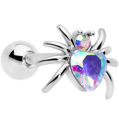 an image of a spider belly ring with crystal stones on the front and back end