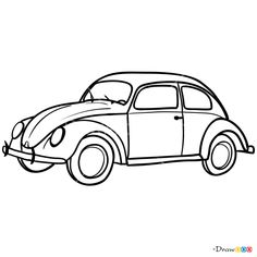 an old beetle car is shown in black and white