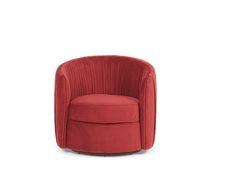 a red chair with a round foot rest