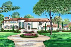 this is an artist's rendering of a large house in the country side yard