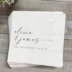 personalized napkins with the names and date printed on them