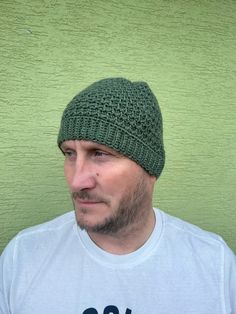 Ainsley Beanie is a quick and easy men's beanie crochet patterns, It features a simple crochet stitch with a subtle texture.  A simple variation on the spike stitch creates a lovely and modern look. The finished size is suitable for adult man, however the pattern includes a handy hat sizing chart and is easy to adjust for smaller heads. It uses 1 hank of Audine Wools Calm in color Matcha and 5 mm crochet hook. The yarn was available in Knitcrate box so no longer available, however it is easily substituted with any DL weight yarn. The pattern is written in US crochet terms. Men's Crochet Hat, Hat Sizing Chart, Crochet Hat For Men, Crochet Toque, Practical Gifts For Men, Mens Crochet Beanie, Spike Stitch, Crochet Mens Hat, Men's Beanie