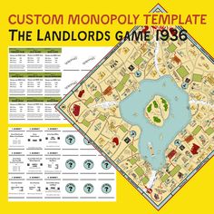 the landforms game 1950 is shown on a yellow background with an image of a lake and