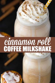 cinnamon roll coffee milkshake in a mason jar