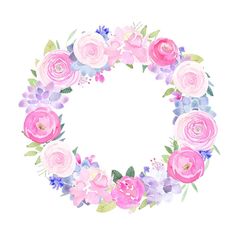 watercolor flowers arranged in the shape of a circle