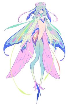 a drawing of a fairy with wings on her back