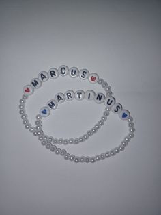 These are Marcus and Martinus bracelets made by me! They are made to order and I make them to size for everyone. I can do custom orders, but message me for that.  These are perfect for everyday wear and special occasions.  They would be perfect to wear to concerts! If you have any questions, send me a message :) Emma Ross, Marcus & Martinus, Pearl Bracelets, Diy Bracelets, Pearl Bracelet, Made By Me, Arm Band, Bracelet Making, Martini