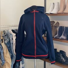 New With Tags! Look At All Photos For More Details Casual Navy Hooded Jacket With Drawstring, Casual Navy Hooded Jacket With Ribbed Cuffs, Navy Athleisure Hoodie With Double-lined Hood, Navy Double-lined Hood Hoodie For Athleisure, Navy Casual Hooded Jacket With Double-lined Hood, Navy Sporty Hooded Jacket With Drawstring, Sporty Navy Hooded Jacket With Drawstring, Sporty Navy Hoodie For Fall, Sporty Navy Hoodie Outerwear