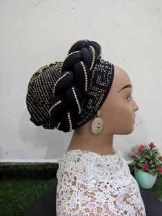 This is luxurious turban head tie is made specifically for you. Just as seen in the photos. Elegant Adjustable Beanie Turban, Elegant Beanie-style Turban, Elegant One-size Beanie Turban, Adjustable Black Traditional Turban, Traditional Adjustable Black Turban, Adjustable Traditional Black Headwrap, Zara Cap, Gele Styles, African Hair Wrap