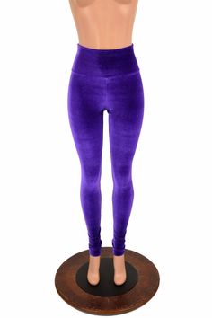 "This item is made to order, please read all the way through the listing before purchasing! These leggings are made of deep purple stretch velvet, with a flattering 11\" high rise, and a smooth anti muffin top waistband. This velvet is soooo soft, not the cheap and itchy panne, this is true lycra velvet. Smooth as butter, and so flattering and comfy! Inseam: 32\" Rise: 11\" If you would like a shorter or longer inseam, please enter it in the notes at checkout! Womens Sizing (See below for instru Winter Purple Stretch Tights, Purple Stretch Winter Tights, Winter Stretch Purple Tights, Purple Stretch Tights For Winter, Purple High-waisted Fitted Leggings, Purple Fitted High Waist Leggings, Purple High Waist Fitted Leggings, Tight Full-length Purple Bottoms, Purple Fitted Full Length Tights