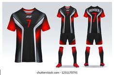 a soccer uniform with number seven on the front and side, in black and red colors