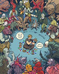 an image of cartoon characters surrounded by monsters