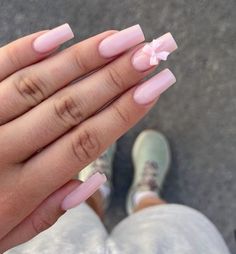 Elegant Touch Nails Square, Pink Nails With Bow, Coffin Nails Pink, Elegant Touch Nails, Drip Nails, Summery Nails, Classy Acrylic Nails, Bracelet Pandora, Coffin Nails Long