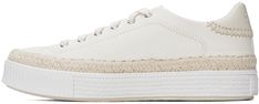 Low-top LWG-certified nappa calfskin leather sneakers in white. · Lace-up closure · Logo embossed at tongue · Padded collar · Logo embroidered at heel tab · Jersey lining · Braided jute trim at welt · Textured rubber midsole · Treaded rubber sole Supplier color: White White Casual Sneakers In Calf Leather, Casual White Calf Leather Sneakers, White Leather Platform Sneakers With Rubber Sole, Casual White Platform Sneakers With Leather Sole, White Low-top Platform Sneakers With Leather Sole, High-top White Platform Sneakers With Stitched Sole, White High-top Platform Sneakers With Stitched Sole, White High-top Platform Sneakers, White Lace-up Platform Sneakers With Stitched Sole