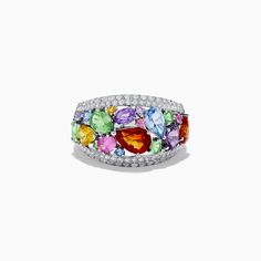 Watercolors 14K White Gold Multi Sapphire and Diamond Ring Multicolor Brilliant Cut Sapphire Ring For Formal Occasions, Luxury Multicolor Sapphire Ring For Formal Occasions, Multicolor Brilliant Cut Sapphire Ring, Multicolor Sapphire Ring With Brilliant Cut, Multicolor Cluster Jewelry For Formal Occasions, Elegant Multicolor Brilliant Cut Gemstones, Multicolor Brilliant Cut Round Sapphire Ring, Luxury Multicolor Multi-stone Sapphire Ring, Elegant Multicolor Brilliant Cut Sapphire Ring