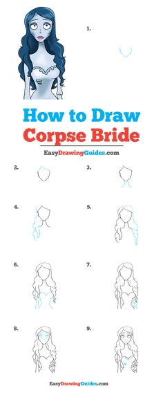 how to draw corpse bride step by step instructions for drawing the corpse bride in easy steps