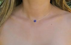 "Simple. Chic. Minimalist™ A perfectly dainty Blue Evil Eye is hanging on a delicate feminine 14K Gold filled chain. Evil Eye measures 8mm. Also available with Sterling silver / 14K Rose gold filled chain. Model is wearing 16\" length Also available as a bracelet! https://www.etsy.com/listing/1071852364/ ❤️ Personalize it! Add a tiny letter charm to the clasp- https://www.etsy.com/listing/240726946/add-a-personalized-letter-charm?ref=shop_home_active_1 I can add a beautiful wire wrapped tiny whi Simple Blue Everyday Jewelry, Everyday Blue Evil Eye Jewelry, Blue Dainty Evil Eye Jewelry, Blue Minimalist Evil Eye Jewelry, Minimalist Blue Evil Eye Jewelry, Blue Evil Eye Necklace, Lucky Necklace, Delicate Feminine, Letter Charm