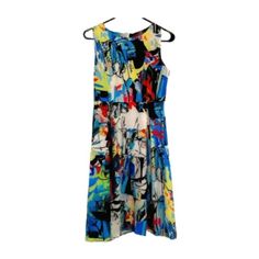 Sucrefas Sleeveless Multicolored A-Line Abstract Geometric Dress - Size Medium Somewhat Resembles An Abstract Picasso Painting Beautiful Colors (White, Blue, Pink, Green, Black, Purple, Yellow, Lime, Red, Orange) Zipper Closure Unlined New Dress With Tags Tag Has “Belted” Dress But Dress Did Not Come With Belt Approximate Flat Lay Measurements: Length - 37” Pit-To-Pit - 16” Waist - 13.5” Zipper Closure - 19.5” Material: 65% Polyester 35% Cotton Care Instructions: Machine Wash Dark Colors Conditi Multicolor Print Sleeveless Midi Sundress, Sleeveless Multicolor Sundress Midi Dress, Sleeveless Abstract Print Midi Dress For Beach, Multicolor Print Sleeveless Dress For Spring, Blue Sleeveless Dresses With Abstract Print, Sleeveless Midi Dress In Multicolor Abstract Print, Spring Sleeveless Abstract Print Dress, Spring Sleeveless Dress With Abstract Print, Sleeveless Midi Dress With Multicolor Abstract Print