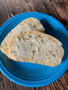 two pieces of bread on a blue plate