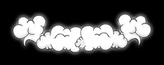 an animated font with white clouds on a black background in the style of cartoon art