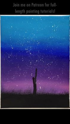 the silhouette of a person standing in front of a night sky with stars on it